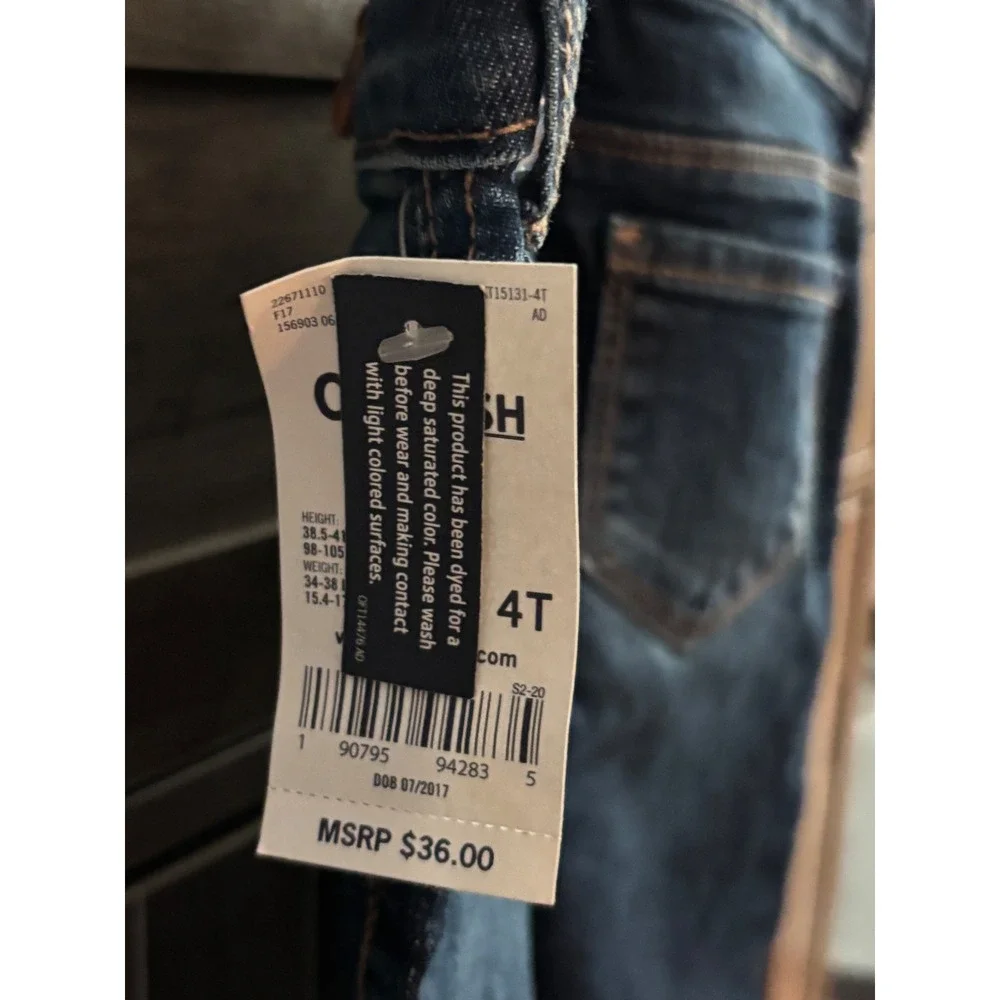 OshKosh Bgosh Kids 4T Skinny Jeans Dark Wash with Gold Glitter Suspenders NWT